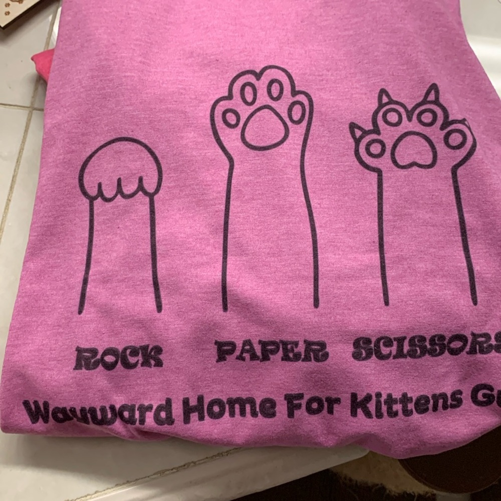 Julie’s Home for Wayward Kittens Guam Rock, Paper, Scissors unisex tee